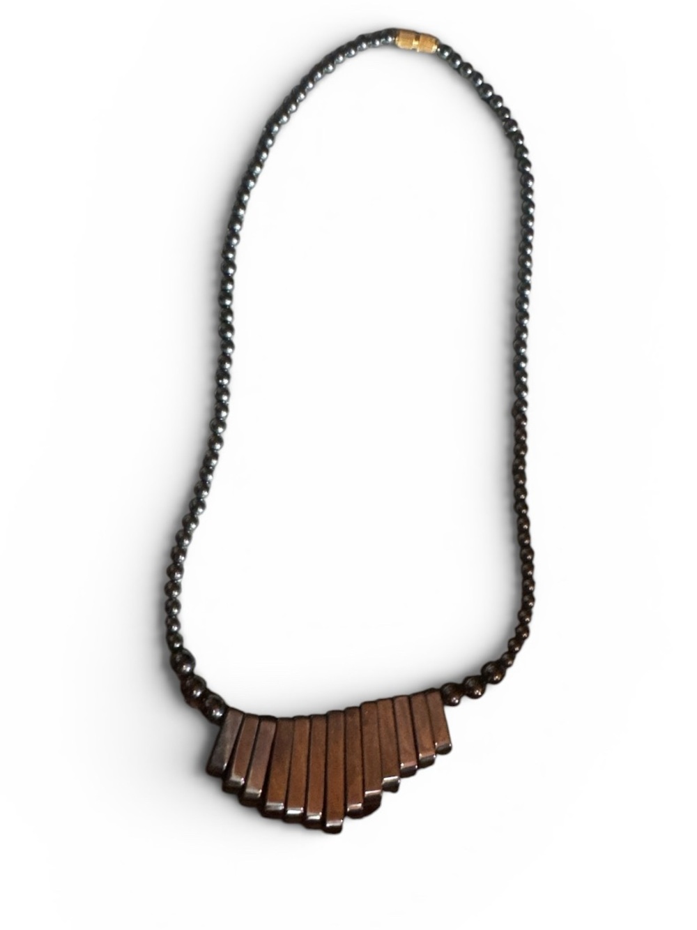 Vintage Beaded Charcoal Metallic Fashion Necklace Statement Piece Shiny Jewelry